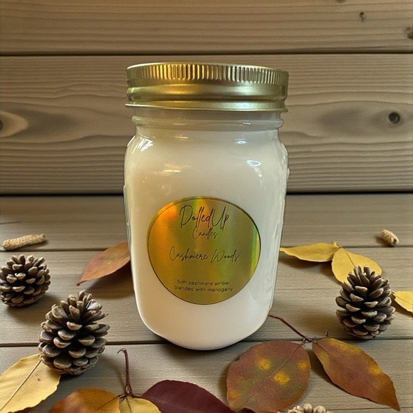 Handmade Other - 16oz Cashmere Woods Soy Candle Mason Jar | Warm Amber Woods